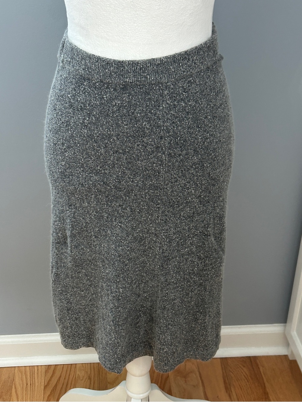 Segue Silk Angora Blend Knit Midi Skirt Women's Small Charcoal Grey Heathered